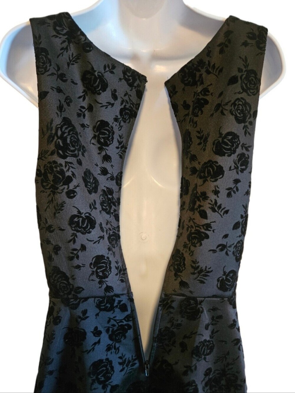 0076 City Studio Black Velvet Rose Mini Dress Cutout Waist Whimsigoth New Sz 15 - Picture 5 of 14